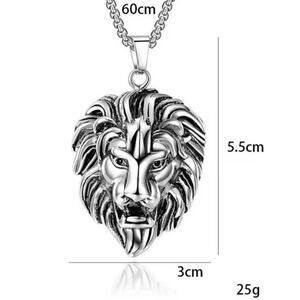 Silver Tone Lion Head Pendant Men's Alpha Statement Necklace Gift 3mm Box Chain